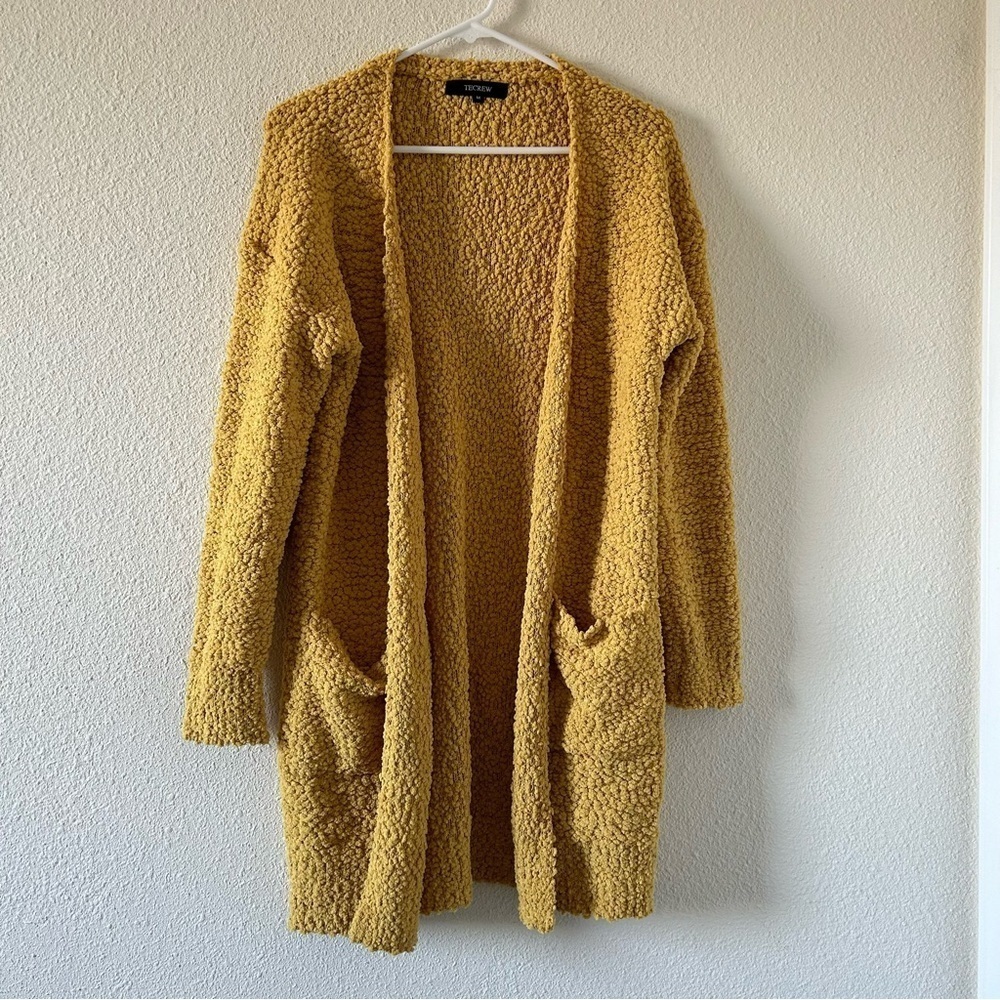 TECREW Women Cardigan Medium Mustard Yellow Longline Open Front Casual Teacher